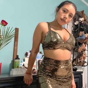 Glittery Two Piece Skirt Set